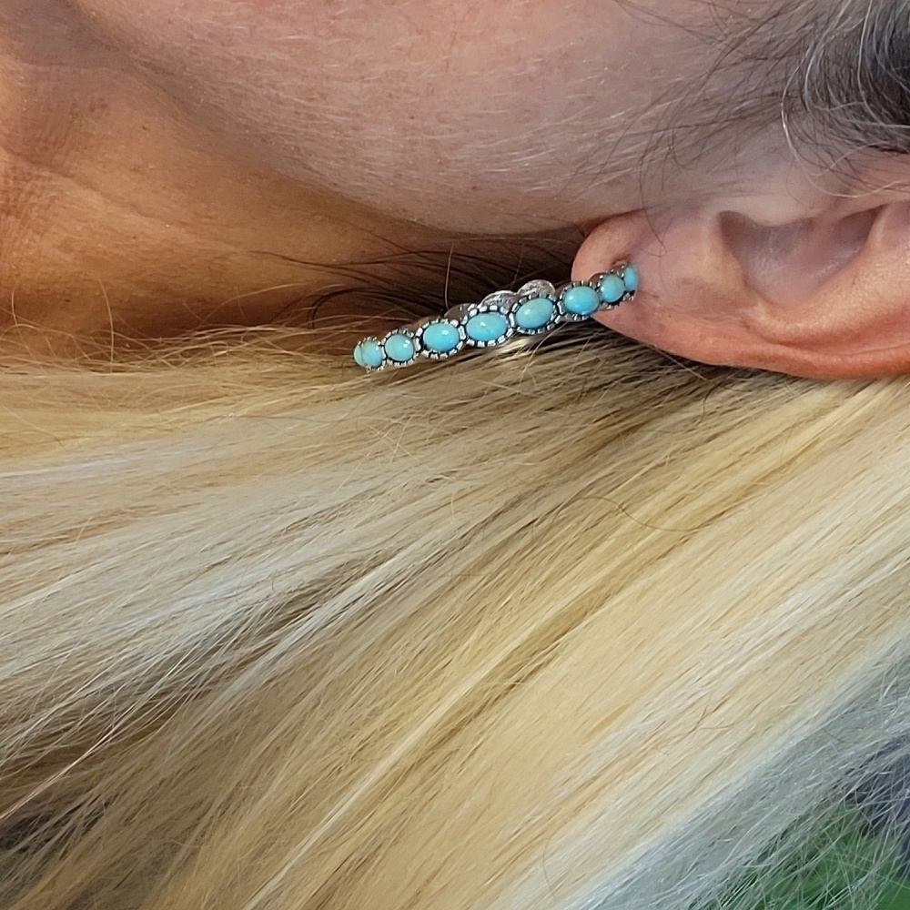 π₯LAST PAIRπ₯ TURQUOISE HOWLITE HORSE EYE HOOPS - Picture 3 of 8